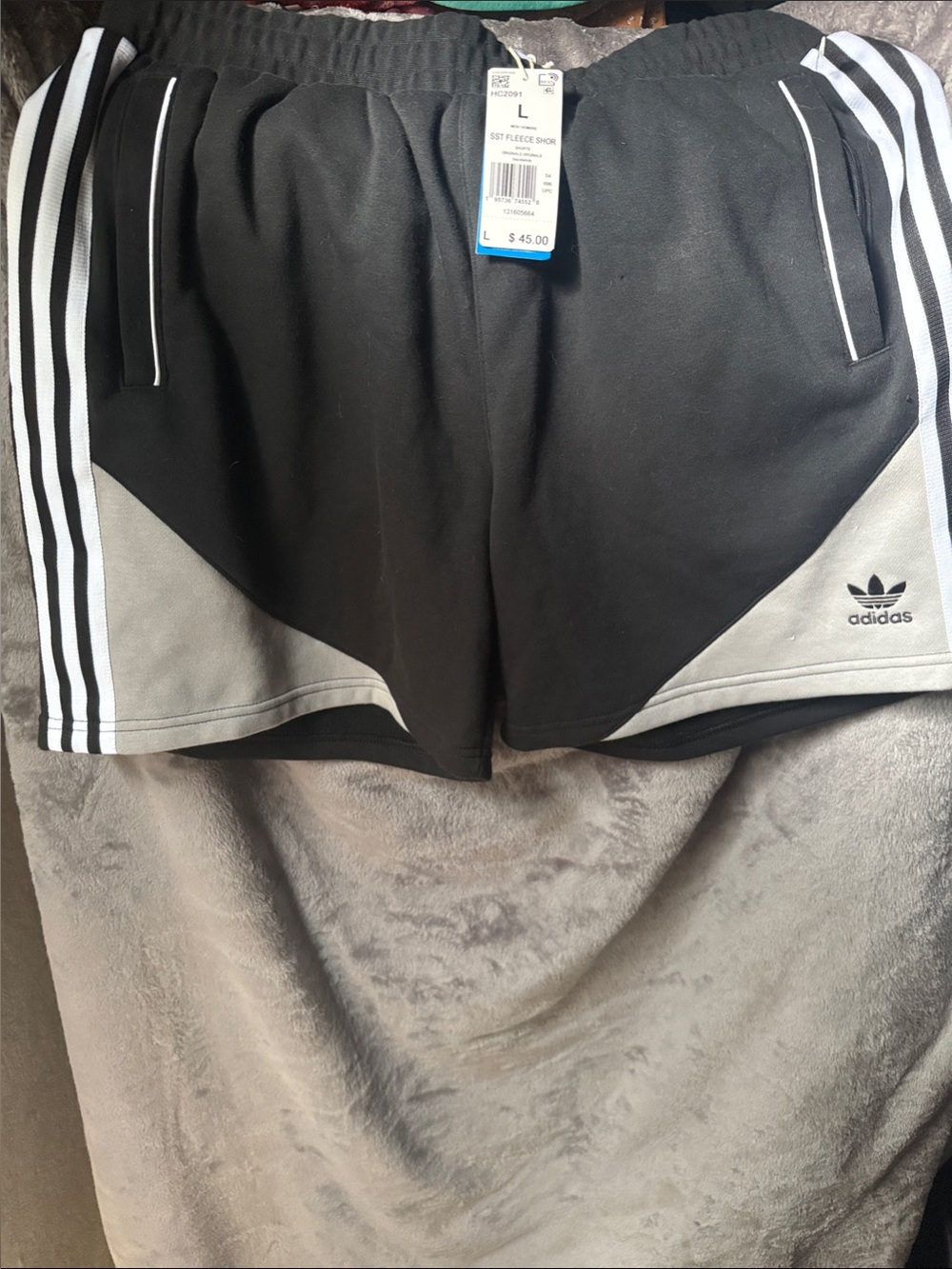 adidas Black and Gray Athletic Shorts with Three Stripes